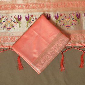 Peach - Bangalore Silk Paithani Weave 3pc Unstitched Dress Material Suit Set 09