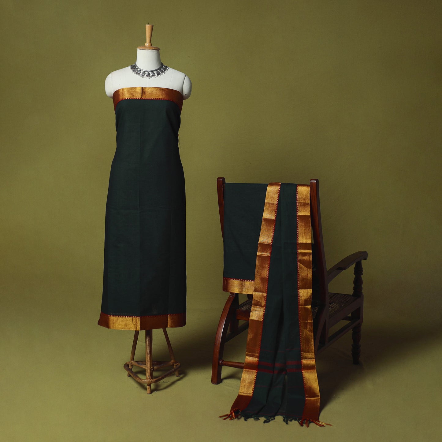 Dharwad Cotton 3pc Unstitched Dress Material Suit Set with Woven Zari Border 74