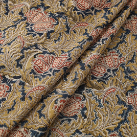 Yellow Natural Dyed Block Print Cotton Pedana Kalamkari Fabric