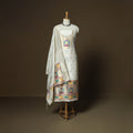 White - Bangalore Silk Paithani Weave 3pc Unstitched Dress Material Suit Set 11