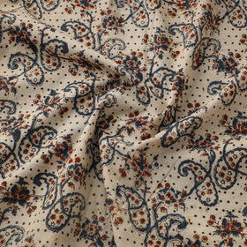 Beige Natural Dyed Block Print Cotton Pedana Kalamkari Fabric