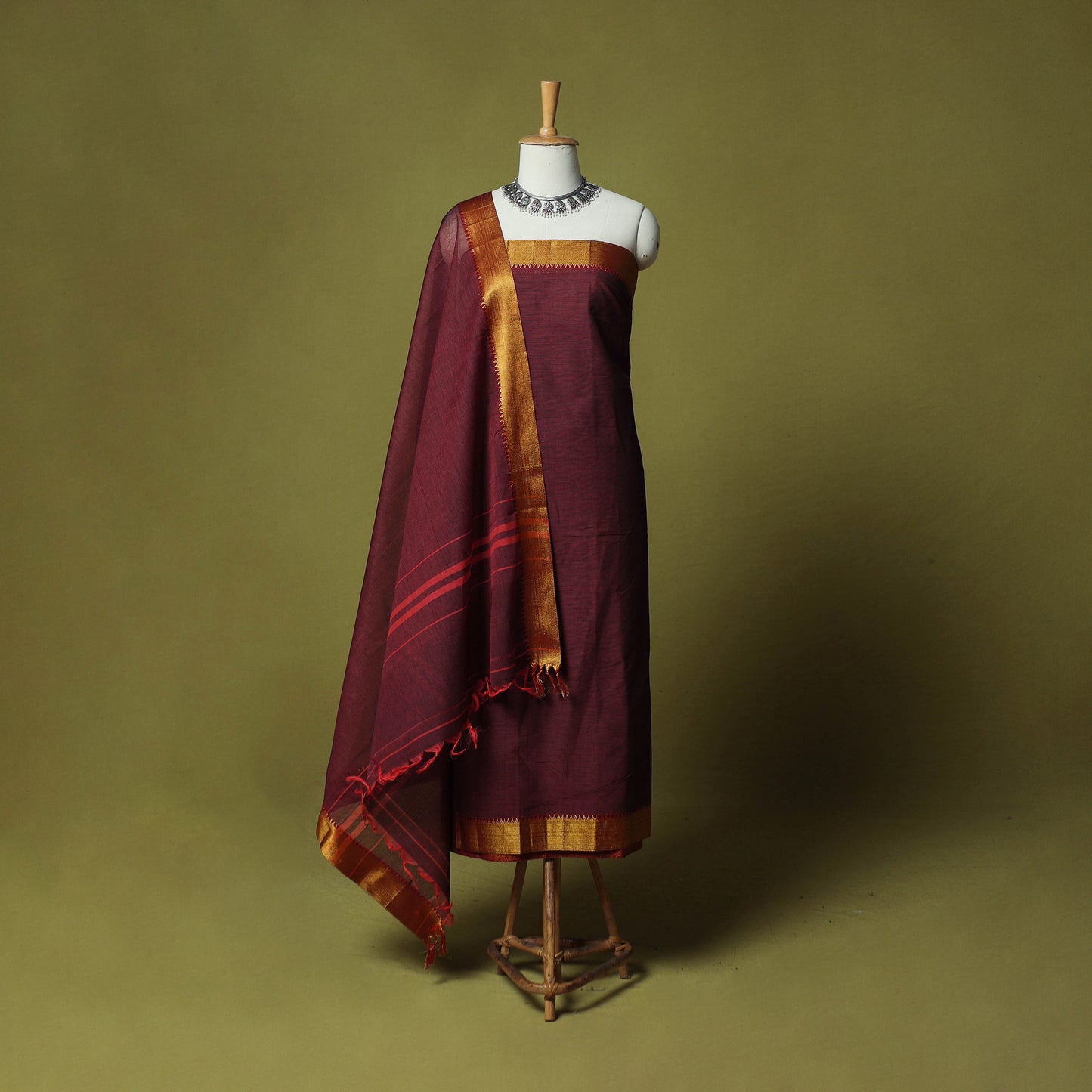Dharwad Cotton 3pc Unstitched Dress Material Suit Set with Woven Zari Border 78