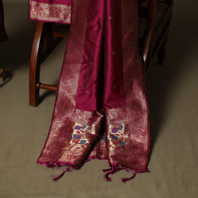 Purple - Bangalore Silk Paithani Weave 3pc Unstitched Dress Material Suit Set 13