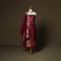 Purple - Bangalore Silk Paithani Weave 3pc Unstitched Dress Material Suit Set 13