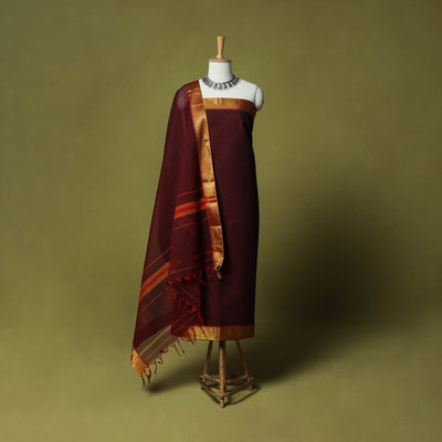 Dharwad Cotton 3pc Unstitched Dress Material Suit Set with Woven Zari Border 79