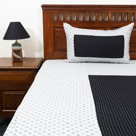 White - patchwork cotton double jacquard bed sheet set 36