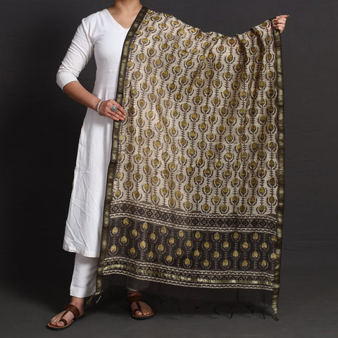 Block Print Chanderi Silk Ajrakh Dabu Bagru Dupatta