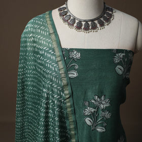 Akola Hand Block Print Chanderi Silk 2pc Unstitched Dress Material Kurta Set 03