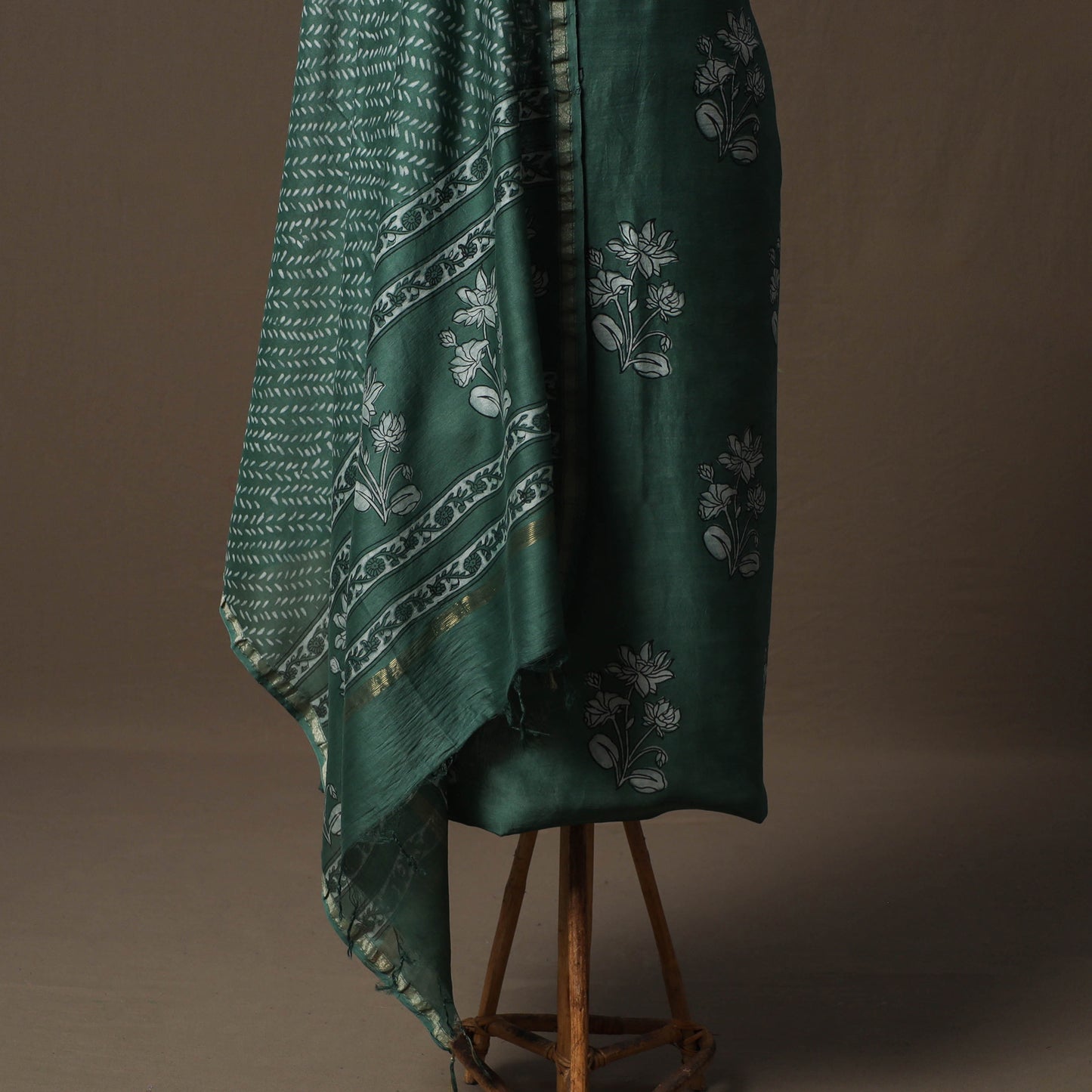 Akola Hand Block Print Chanderi Silk 2pc Unstitched Dress Material Kurta Set 03