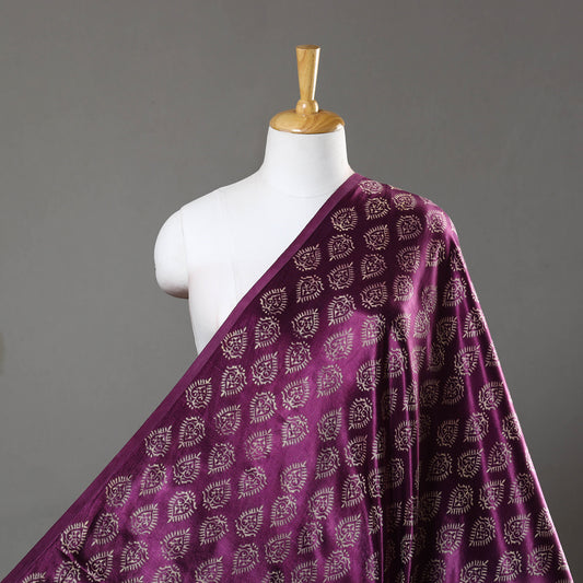 Purple - Mashru Silk Kutch Hand Block Printed Fabric 20