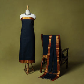 Dharwad Cotton 3pc Unstitched Dress Material Suit Set with Woven Zari Border 81