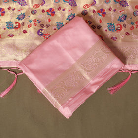 Pink - Bangalore Silk Paithani Weave 3pc Unstitched Dress Material Suit Set 14
