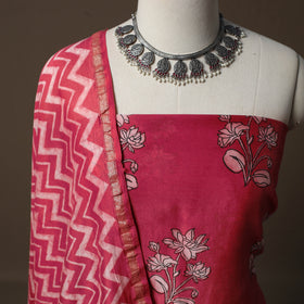 Akola Hand Block Print Chanderi Silk 2pc Unstitched Dress Material Kurta Set 01