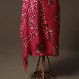 Akola Hand Block Print Chanderi Silk 2pc Unstitched Dress Material Kurta Set 01