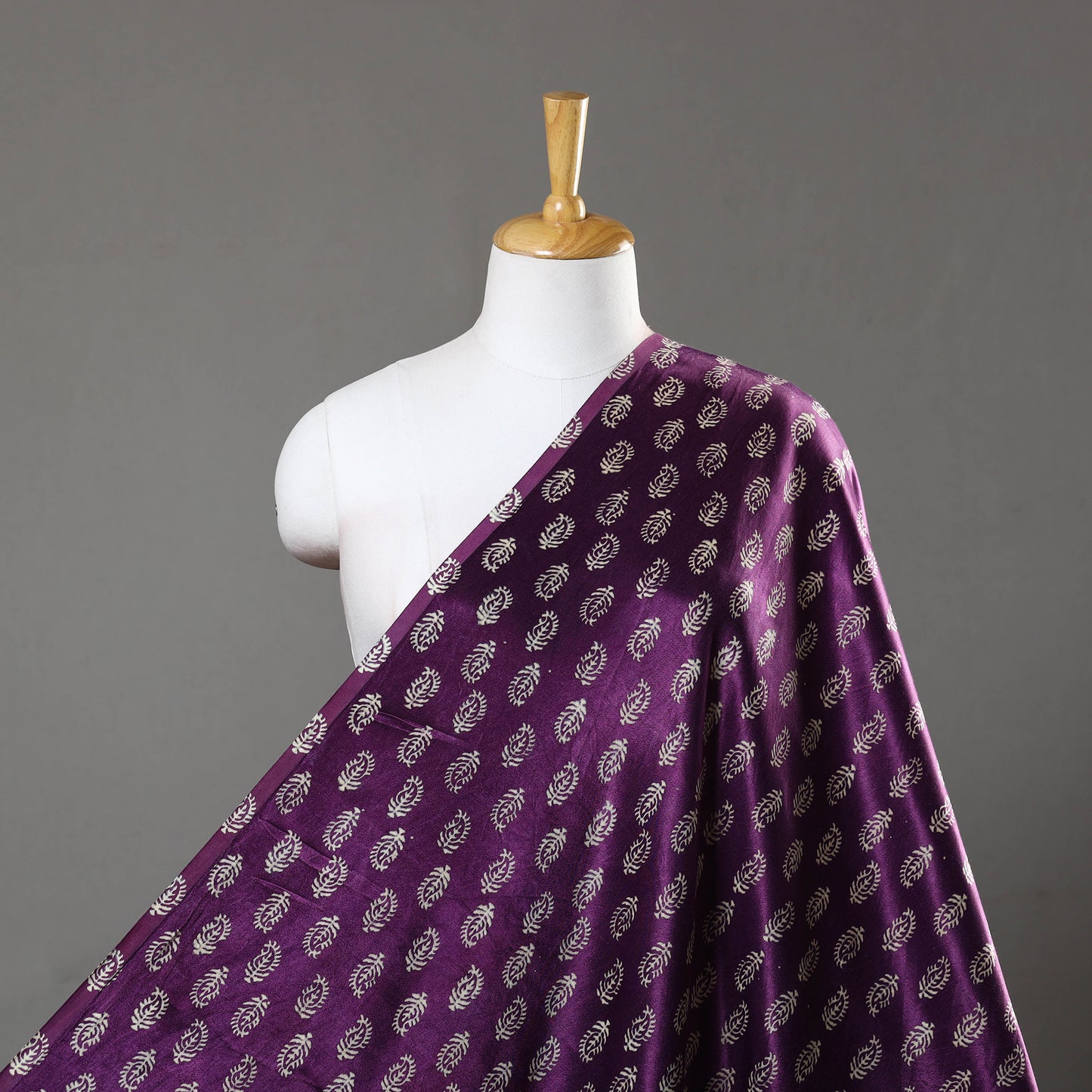 Purple - Mashru Silk Kutch Hand Block Printed Fabric 22