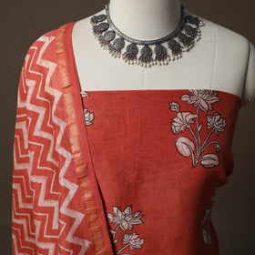 Akola Hand Block Print Chanderi Silk 2pc Unstitched Dress Material Kurta Set 02