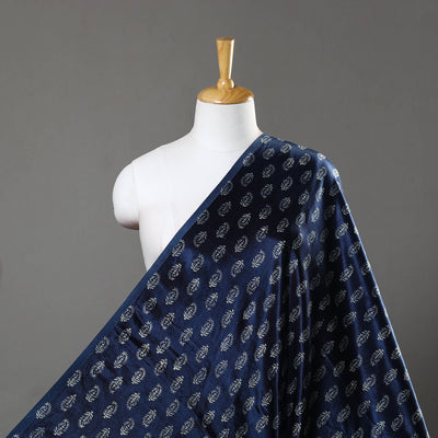 Blue - Mashru Silk Kutch Hand Block Printed Fabric 27