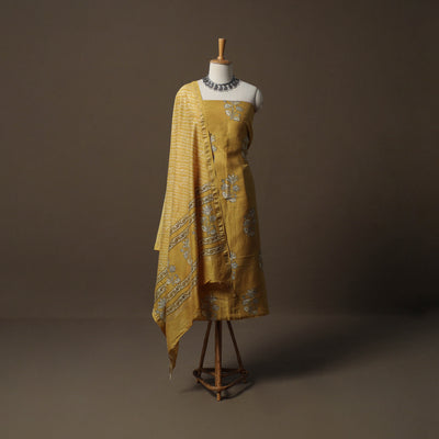 Akola Hand Block Print Chanderi Silk 2pc Unstitched Dress Material Kurta Set 04