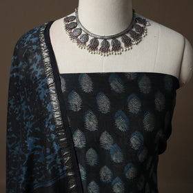 Akola Hand Block Print Chanderi Silk 2pc Unstitched Dress Material Kurta Set 05