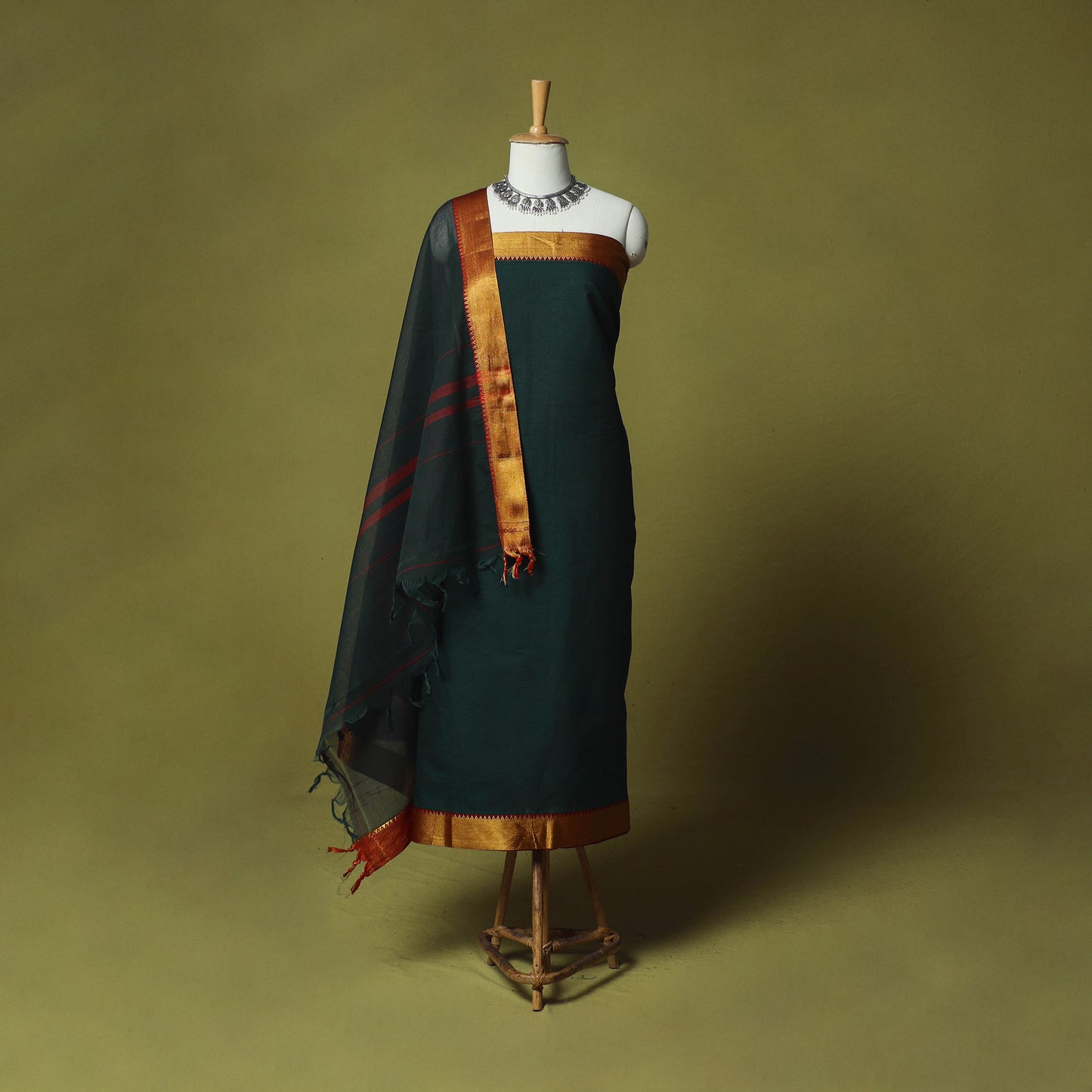 Dharwad Cotton 3pc Unstitched Dress Material Suit Set with Woven Zari Border 83