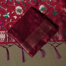 Red - Bangalore Silk Paithani Weave 3pc Unstitched Dress Material Suit Set 15