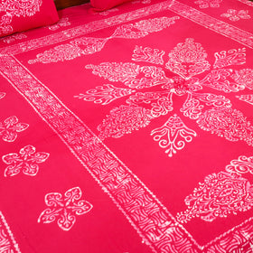 Buy Pink Cotton Double Hand Batik Print Bed Sheet Set