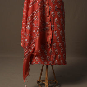 Akola Hand Block Print Chanderi Silk 2pc Unstitched Dress Material Kurta Set 06