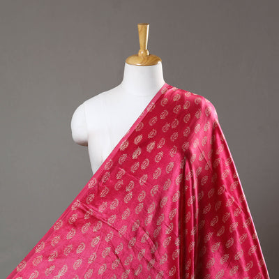 Pink - Mashru Silk Kutch Hand Block Printed Fabric 35