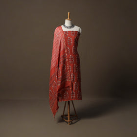 Akola Hand Block Print Chanderi Silk 2pc Unstitched Dress Material Kurta Set 07