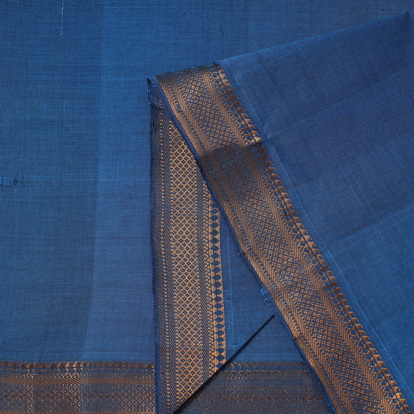 Blue - handloom cotton zari border mangalagiri fabric 15