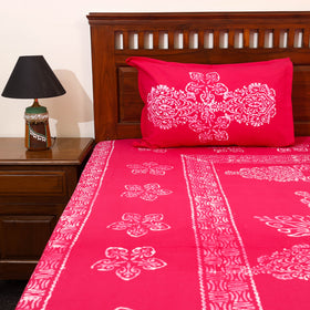 Buy Pink Cotton Double Hand Batik Print Bed Sheet Set
