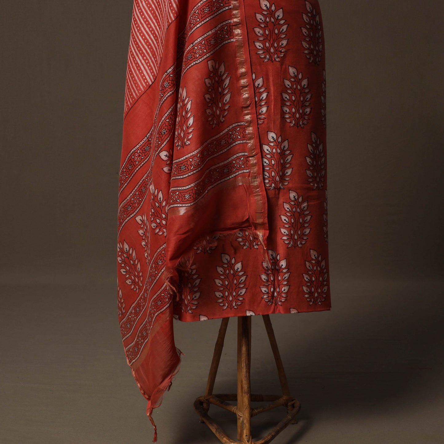 Akola Hand Block Print Chanderi Silk 2pc Unstitched Dress Material Kurta Set 07