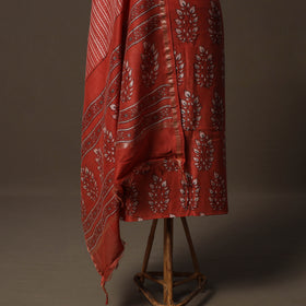 Akola Hand Block Print Chanderi Silk 2pc Unstitched Dress Material Kurta Set 07