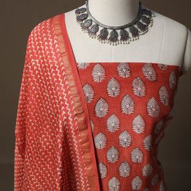 Akola Hand Block Print Chanderi Silk 2pc Unstitched Dress Material Kurta Set 08