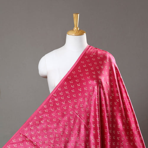 Pink - Mashru Silk Kutch Hand Block Printed Fabric 39