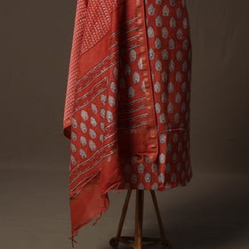 Akola Hand Block Print Chanderi Silk 2pc Unstitched Dress Material Kurta Set 08