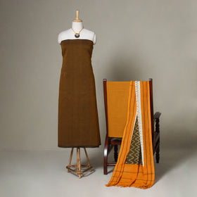 Brown - 3pc unstitched plain dress material with jewellery