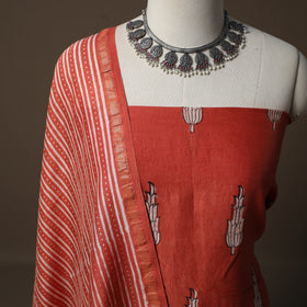 Akola Hand Block Print Chanderi Silk 2pc Unstitched Dress Material Kurta Set 09