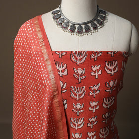 Akola Hand Block Print Chanderi Silk 2pc Unstitched Dress Material Kurta Set 10