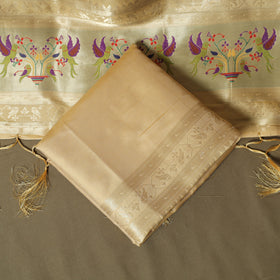 Beige - Bangalore Silk Paithani Weave 3pc Unstitched Dress Material Suit Set 16