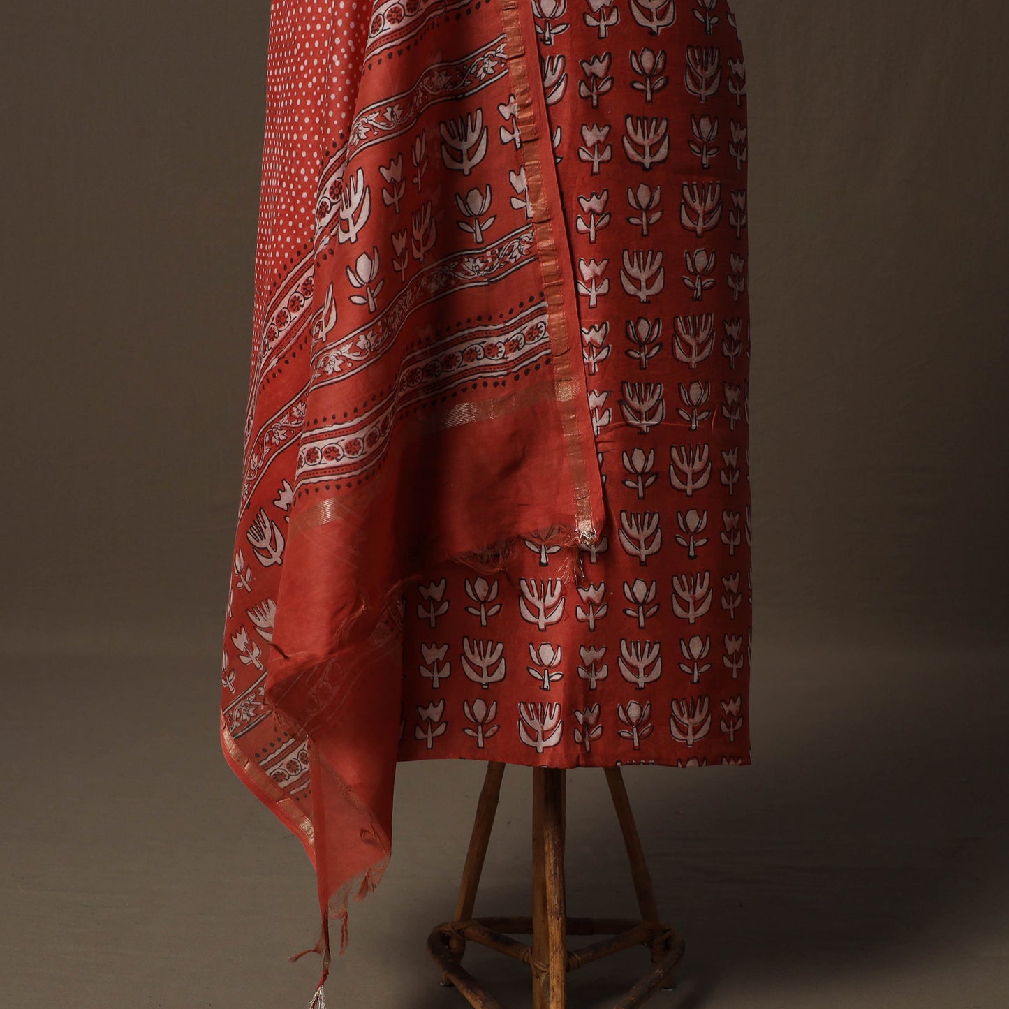 Akola Hand Block Print Chanderi Silk 2pc Unstitched Dress Material Kurta Set 10