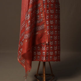 Akola Hand Block Print Chanderi Silk 2pc Unstitched Dress Material Kurta Set 10