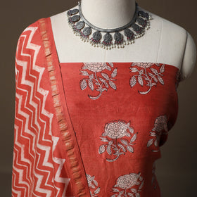 Akola Hand Block Print Chanderi Silk 2pc Unstitched Dress Material Kurta Set 11