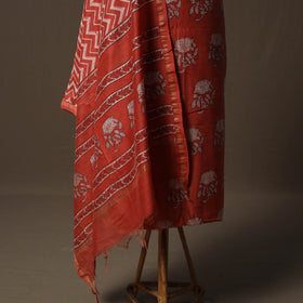 Akola Hand Block Print Chanderi Silk 2pc Unstitched Dress Material Kurta Set 11