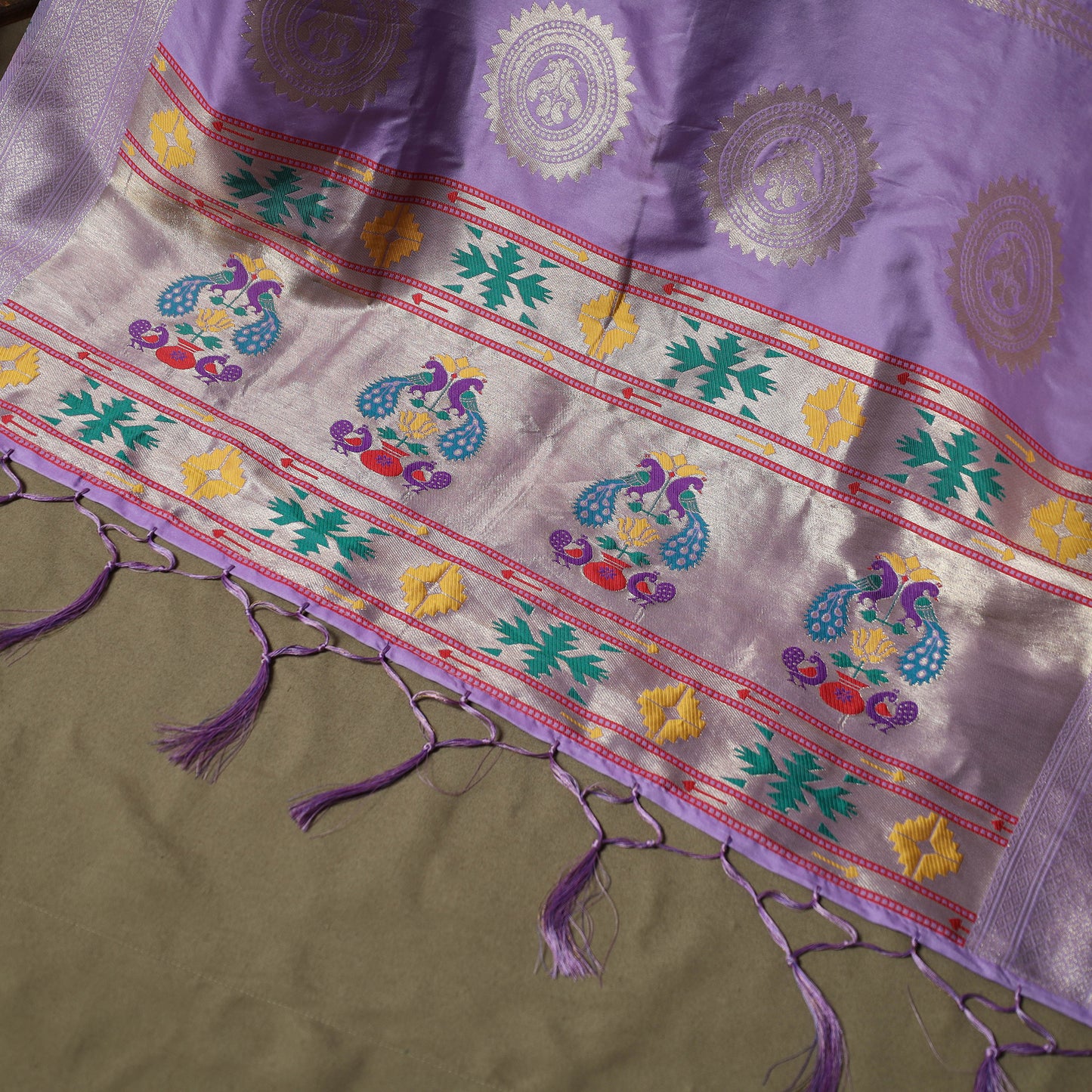 Purple - Bangalore Silk Paithani Weave 3pc Unstitched Dress Material Suit Set 17