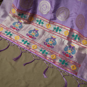 Purple - Bangalore Silk Paithani Weave 3pc Unstitched Dress Material Suit Set 17
