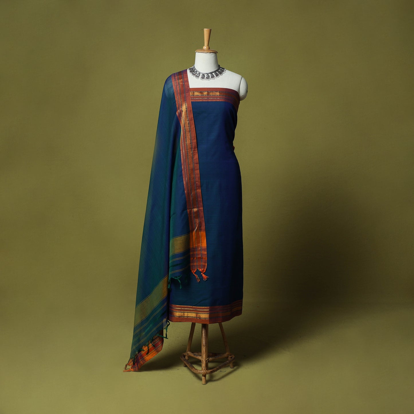 Dharwad Cotton 3pc Unstitched Dress Material Suit Set with Woven Zari Border 87
