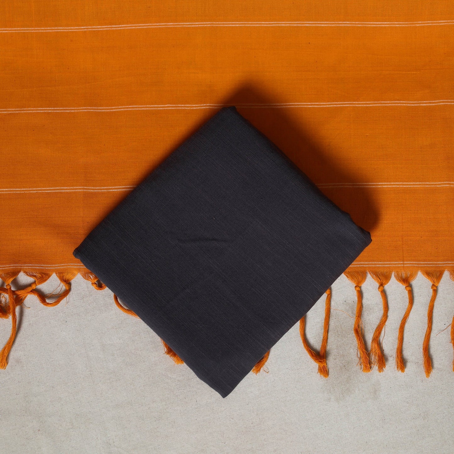 Orange - 3pc unstitched plain dress material with jewellery