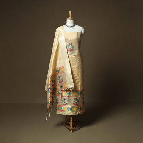 Bangalore Silk Paithani Weave 3pc Unstitched Dress Material Suit Set 18