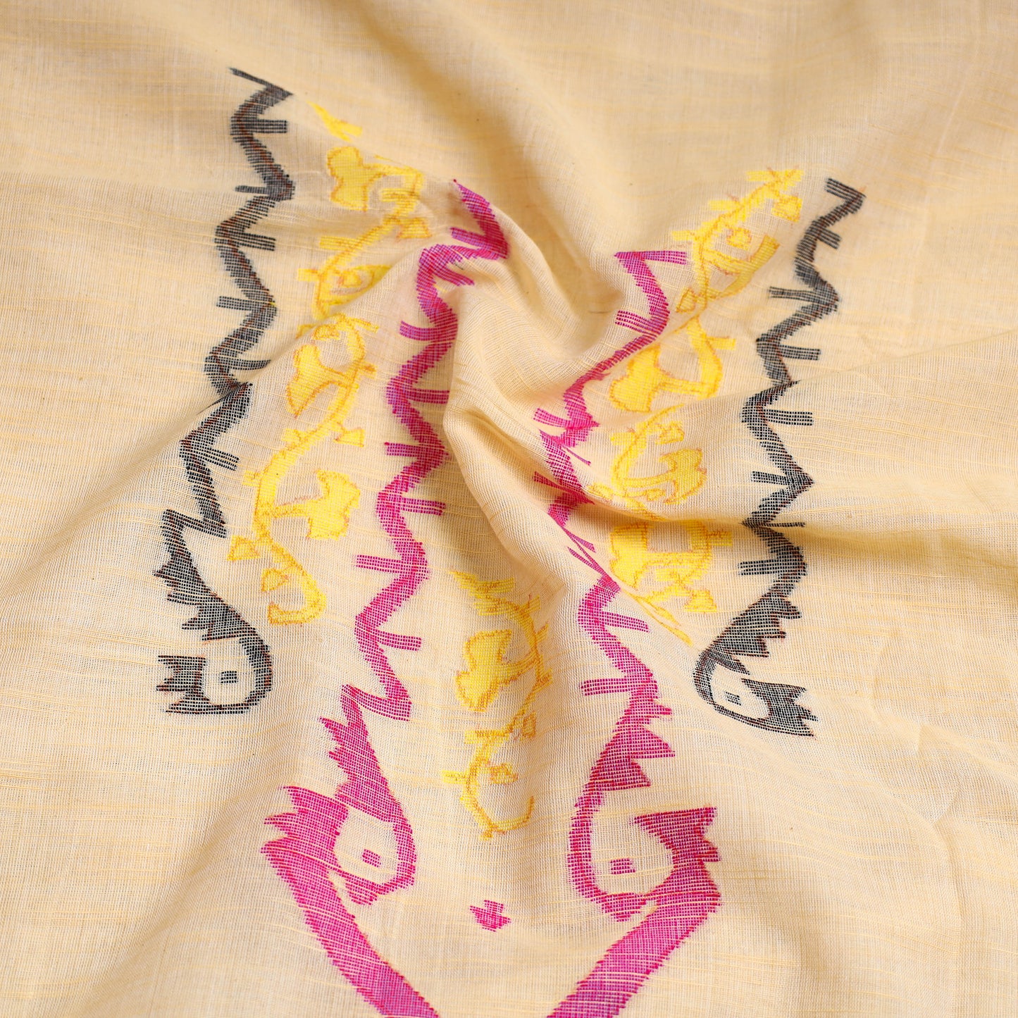Beige - Phulia Jamdani Weave Handloom Cotton Kurta Material  - 2.6 meter